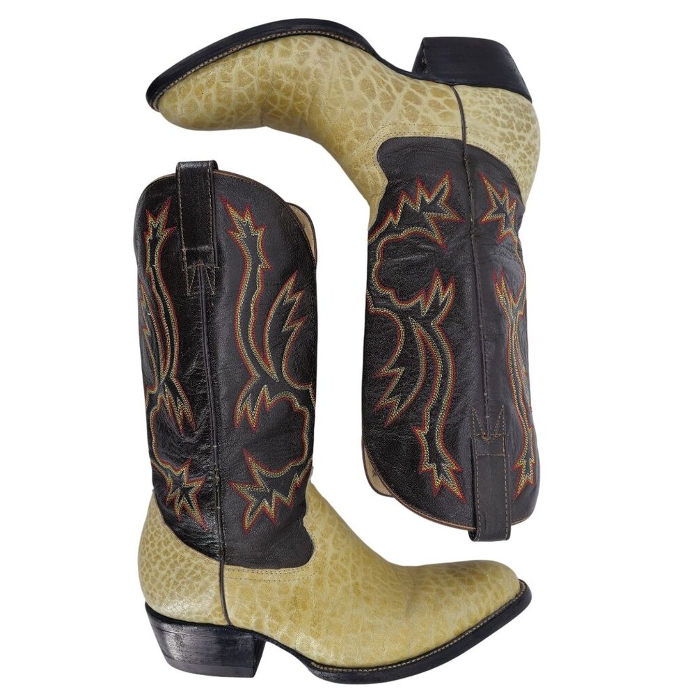 Bull Rider Men 9.5 Unique Color Golden Yellow Brown Leather Cowboy Western Boots - Picture 10 of 16